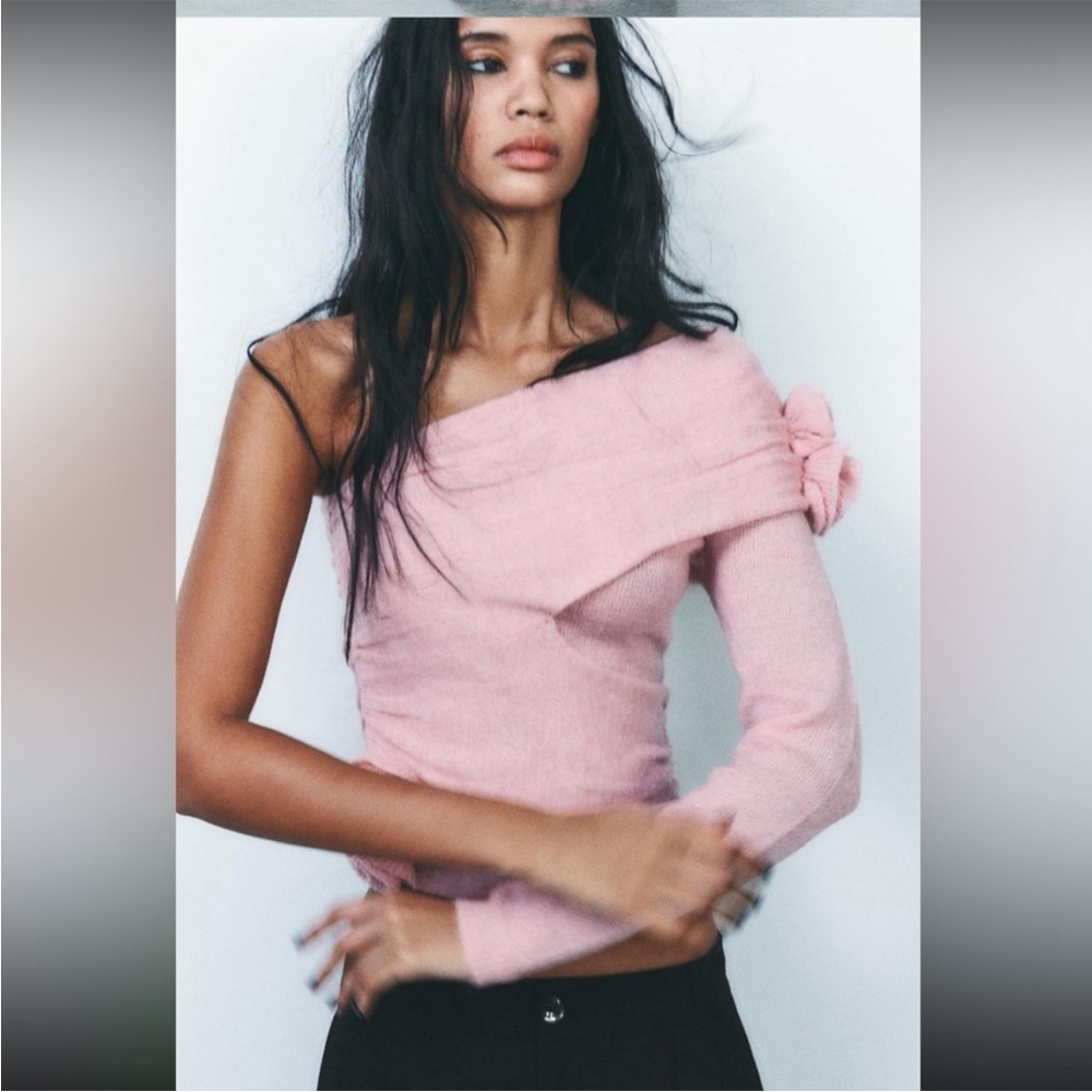 Zara Pink Off-the-Shoulder Sweater